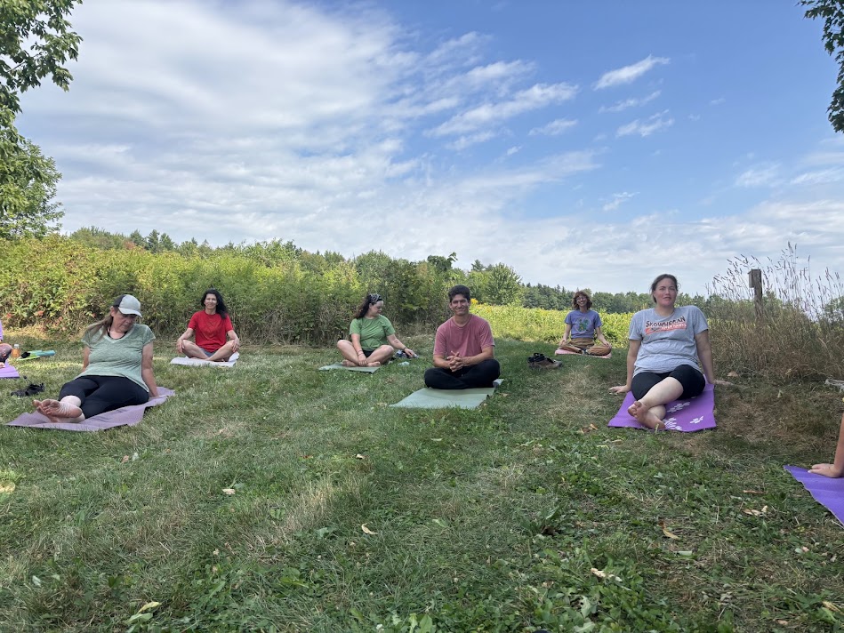 Lakeside meditation with mountains, Maine